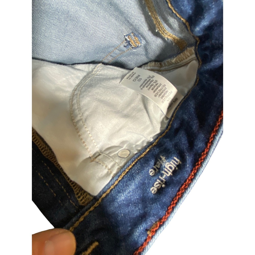 Edgely High Rise Flare Jeans Dark Wash Distressed Cropped‎ Denim Blue Size 10 - Picture 3 of 4